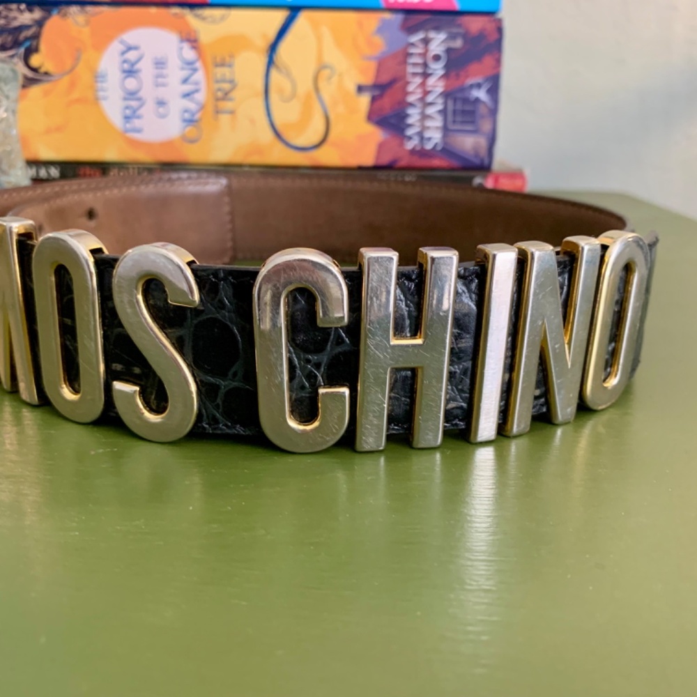 Y2K MOSCHINO designer vintage TRENDY leather belt size 42 - Picture 2 of 5